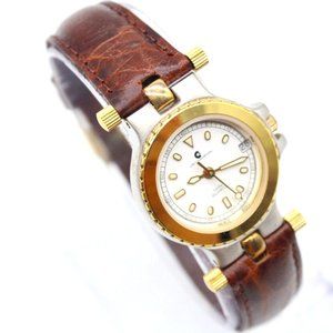 J.B Champion Watch Women Gold Tone Stainless Steel Classic White Dial Brown Band